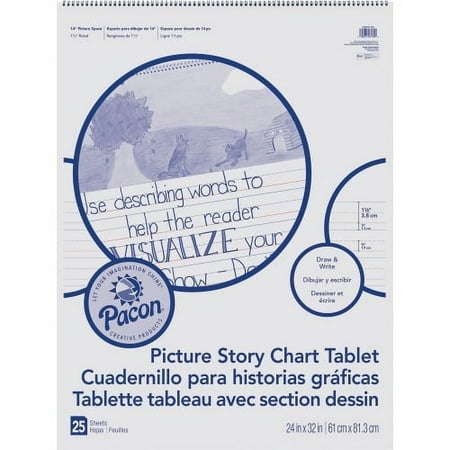 UPC: 0194629037278 | Pacon Ruled Picture Story Chart Tablet 25 Sheets – Spiral Bound – Both Side Ruling Surface – Ruled – 1.50  Ruled – 13.63  Picture Story Space – 24  x 32  – White Paper – Punched – 25 / Each