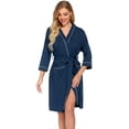 thumbnail image 2 of Womens Robe Knee Length Cotton Kimono Bathrobes Lightweight Robe Female Loungewear Soft House Sleepwear S-XXL, 2 of 6