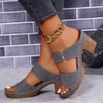 thumbnail image 2 of Dakaela Womens Two Band Heeled Sandals Leather Summer Dressy Slip on Slides Pumps Arch Support Orthopedic Walking Shoes Grey 9, 2 of 5
