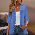 thumbnail image 2 of Cardigan Sweaters for Women Long Length 3/4 Sleeve Collarless Pleated Open Front Shrugs Elegant Fall Outfits, 2 of 6