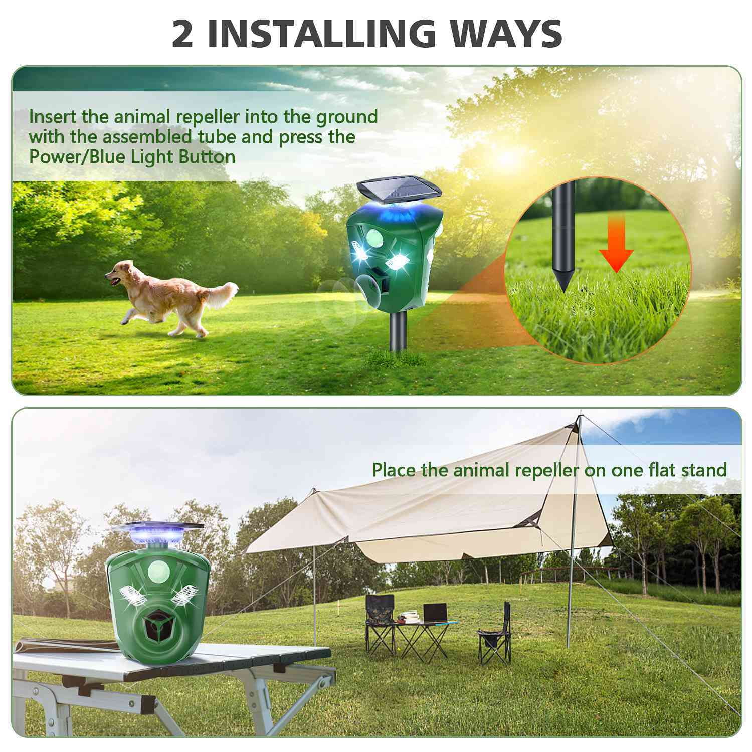 Solar Powered Ultrasonic Animal Repeller Waterproof Outdoor, iMounTEK 360° Ultrasonic Animal Repeller with Motion Sensor LED Flashing Lights, Pest Dog & Cat Repellent, for Farm Garden Yard