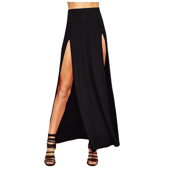 ZHOGXU Women'S Skirt Summer High Waist Solid Color Side Split Fashion Comfortable Maxi Skirt For Casual Daily Wear,Black,S