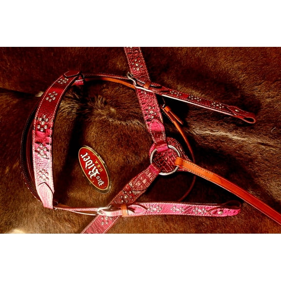 Horse Western Riding Leather Bridle Headstall Breast Collar Tack Pink 76126