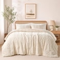 thumbnail image 2 of Regency Heights Full/Queen Size Comforter Set - 3-Piece Ivory Jacquard Sherpa Diamond Bedding with Plush Solid Reverse, Ultra Soft & Warm Fluffy Fleece Bed Set, Machine Washable for All Seasons, 2 of 10