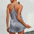 thumbnail image 6 of RMGVDSD Satin Pajama Set For Women Silk Pajamas Sexy V Neck Camisole Top And Shorts With Ruffle Sleepwear Set Casual Beach Vacation Outfit, 6 of 6