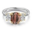 thumbnail image 3 of Gem Stone King 925 Silver and 10K Yellow Gold Red Tiger Eye and DEF Lab Grown Diamond Engagement Ring for Women | 2.56 Cttw | Oval 9X7MM | Birthstone | Size 9, 3 of 6