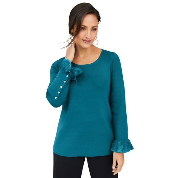 Jessica London Women's Plus Size Lace Cuff Pullover