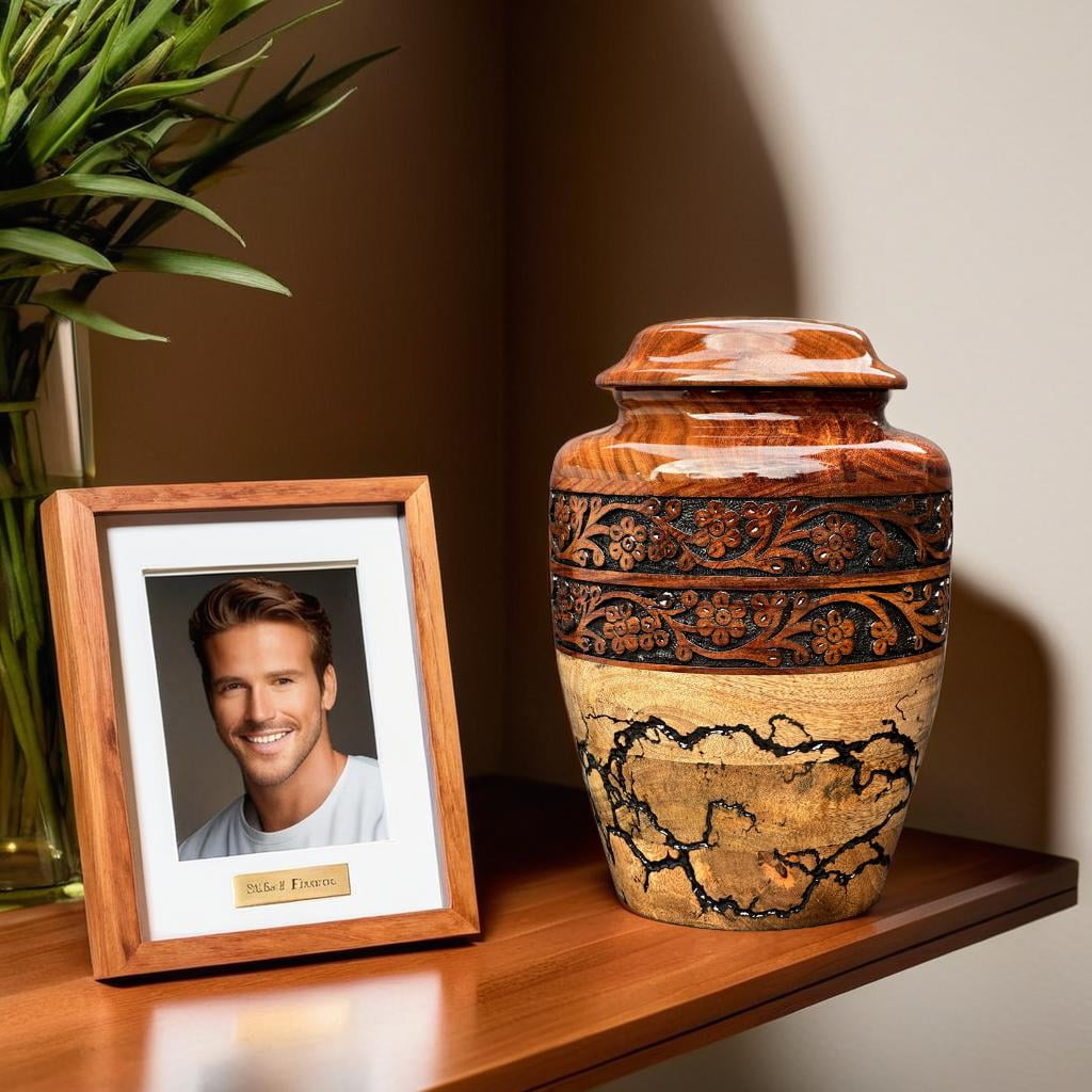 Wooden Cremation Urn for Human Ashes Handcrafted Urn for Adult Men & Women Memorial Urn for Ashes Decorative Burial & Funeral Urn