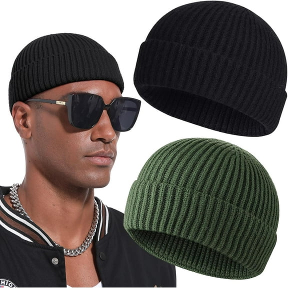 2Pcs/4Pcs Unisex Wool Short Fisherman Beanie for Men Women, Knit Cuff Warm Winter Hats, Soft Skull Cap Watch Hat