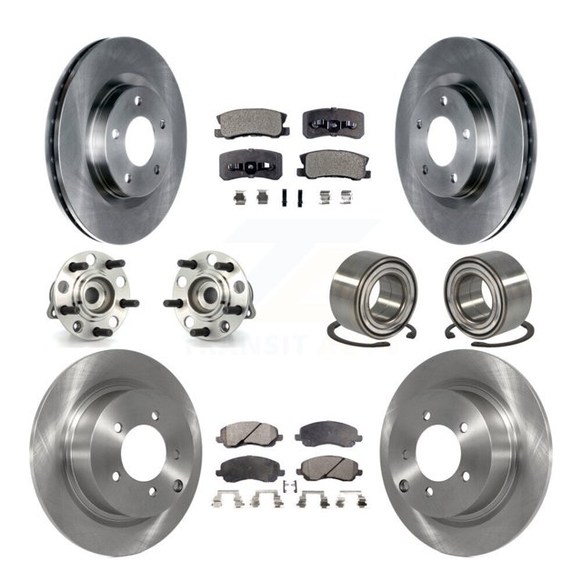 Transit Auto Front Rear Wheel Hub Bearing Assembly Disc Brake Rotor and Ceramic Pad Kit (10Pc) for Car Jeep Patriot Compass with 302mm Diameter Left Right Side (Driver Passenger) KBB-107065