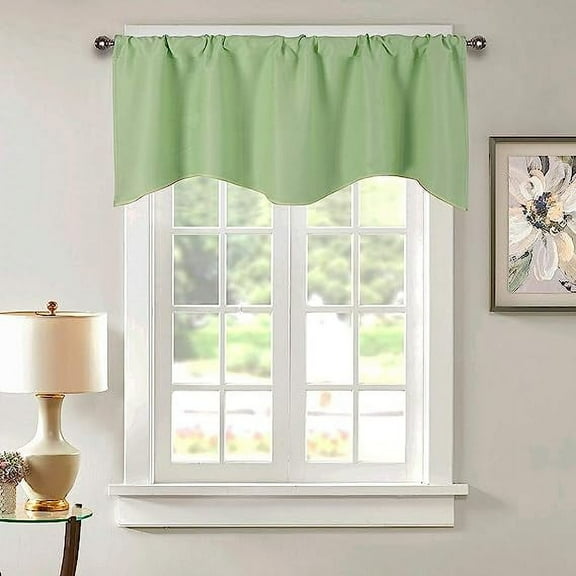 Nvzi Solid Blackout Curtain Valance for Kitchen/Bedroom Rod Pocket Scalloped Valance Short Curtain Panels (52"x18",Grass Green)