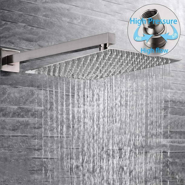 SR SUN RISE 10 Inches Bathroom Luxury Rain Mixer Shower Combo Set Wall Mounted Rainfall Shower Head System Brushed Nickel Finish Shower Faucet Rough-In Valve Body and Trim Included