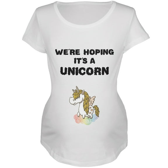 We're Hoping It's a Unicorn White Maternity Soft T-Shirt - Small