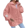 thumbnail image 1 of WRKEKC Women's Thick Plush Jacket Long Sleeve Solid Color Zipper Front Winter Warm Coat, 1 of 6