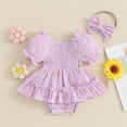 thumbnail image 2 of Okbabeha Baby Girl Summer Clothes Daisy Bodysuit Puff Sleeve Bubble Romper Smocked Dress Newborn Boho Outfits, 2 of 8