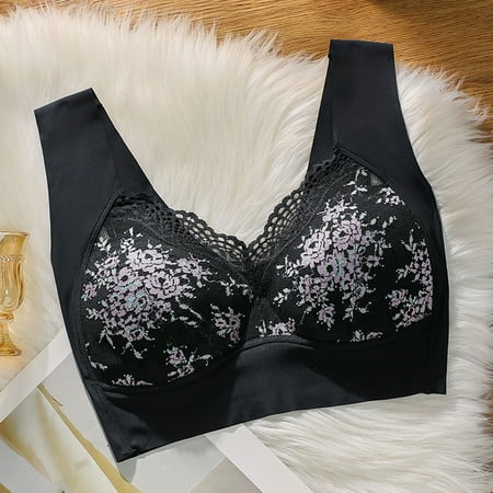 Hurry  Almost Gone: T Shirt Bras for Women  Sujetadores tipo camiseta para mujer  Women s Wireless Lace Bra Seamless Underwear Beautiful Back Push Up Breathable Bra SOPATENOR Black XL