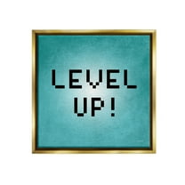 Stupell Industries Level Up Vintage Pixels Typography Painting Gold Floater Framed Canvas Art Print Wall Art, 18 x 18