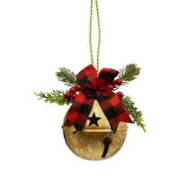 6IN Large Christmas Sleigh Bells Rustic Xmas Hanging Sleigh Bells with Coarse Rope Star Cutouts Ornaments for Vintage Christmas Fireplace Tree Garden Decoration Supplies Bow