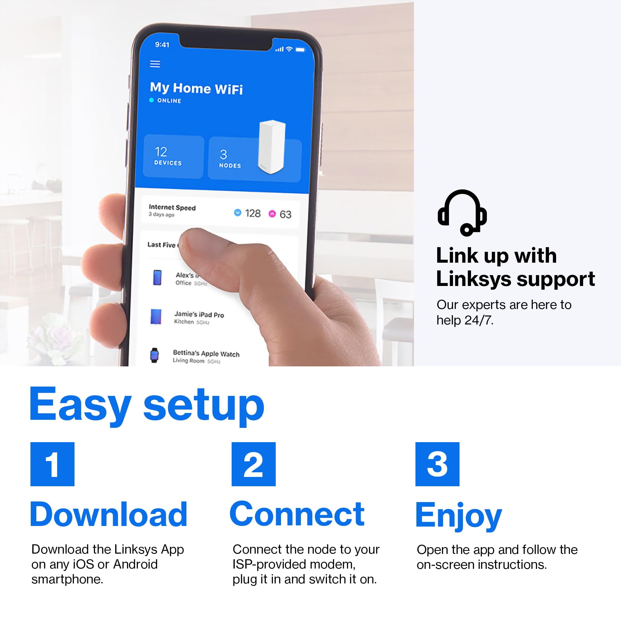 Linksys Atlas WiFi 6 Router Home WiFi Mesh System, Dual-Band, 2,000 Sq. ft Coverage, 25+ Devices, Speeds up to (AX3000) 3.0Gbps - MX2000 1-Pack