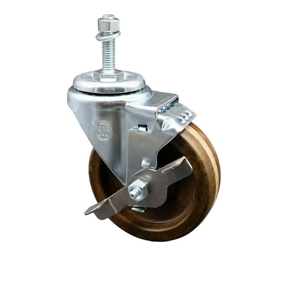 4 Inch High Temp Phenolic Wheel Swivel 10mm Threaded Stem Caster with Brake