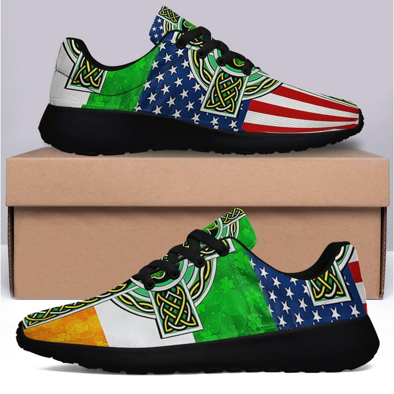 St Patrick's Day American flag Irish Celtic Cross Shoes Sneakers for Women Men Black Size 7.5 St Patrick's Day American flag Irish Celtic Cross Shoes Sneakers for Women Men Black Size 7.5