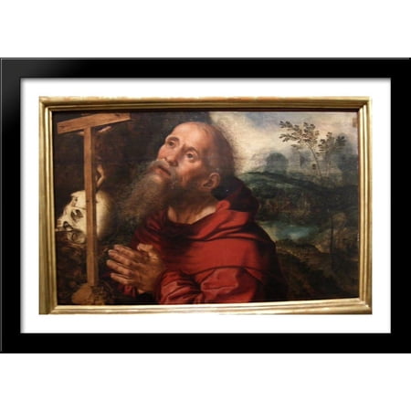 San Girolamo in Preghiera 40x28 Large Black Wood Framed Print Art by Jan van Hemessen