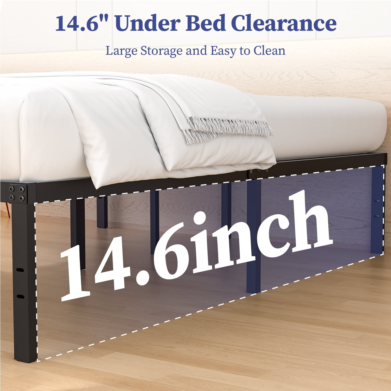 VOLIX 16" Black HighProfile Metal Bed Frame Headboard Compatible Platform Bed Frame, Full