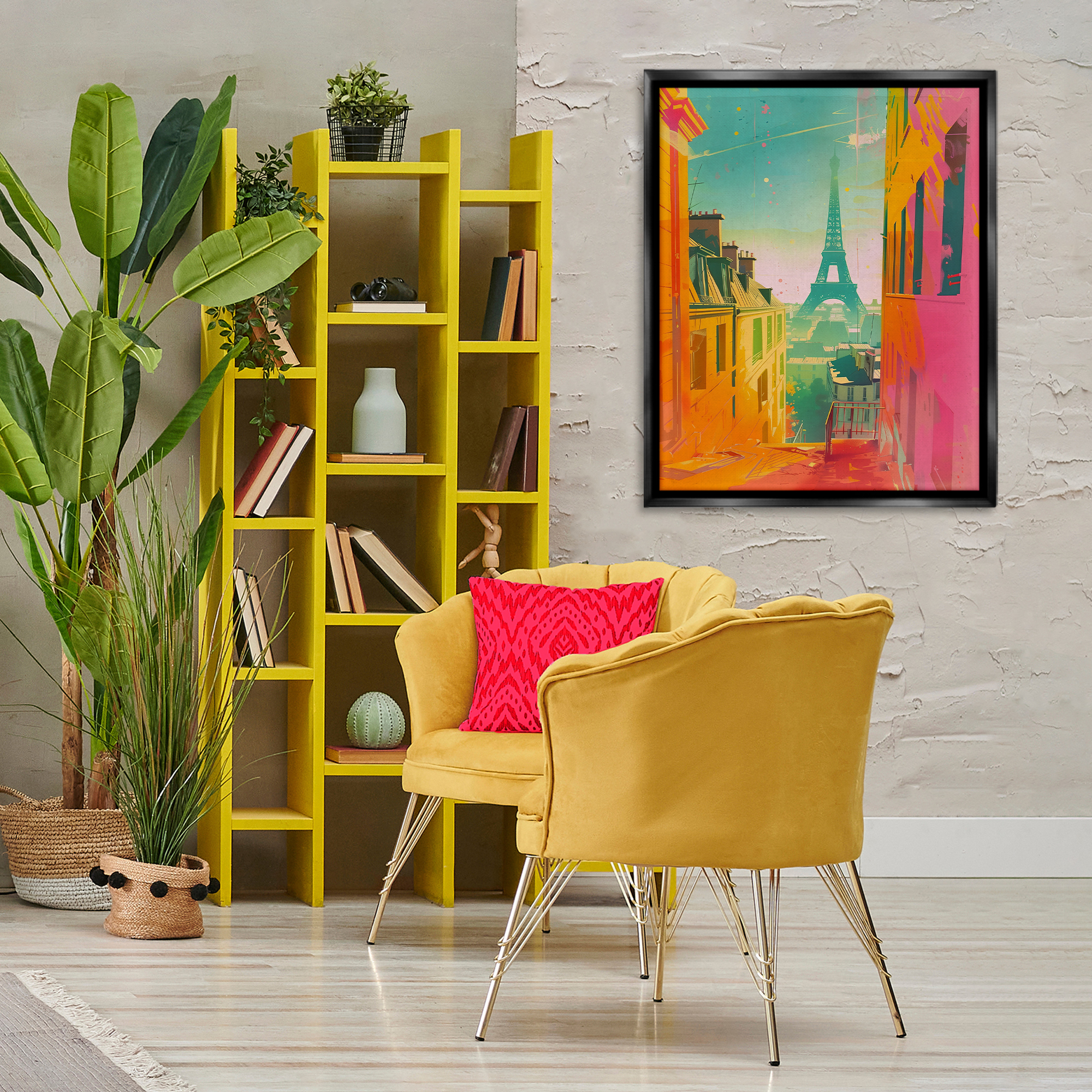 Stupell Industries Modern Paris Tower Town & City Painting Black Floater Framed Art Print Wall Art, 25 x 31