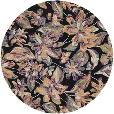 SAFAVIEH Blossom Tina Floral Area Rug, Black/Plum, 6' x 6' Round