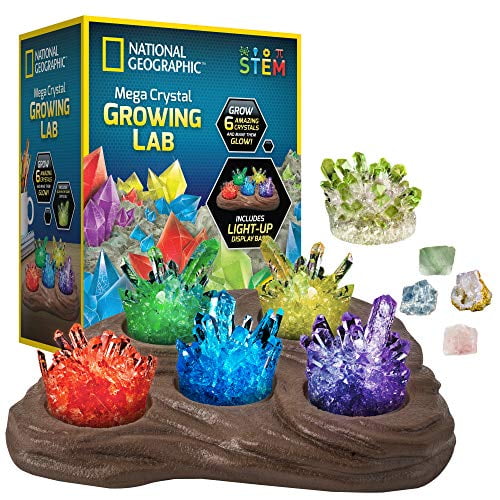 NATIONAL GEOGRAPHIC Mega Crystal Growing Lab Grow 6 Vibrant Crystals Fast  (3-4 Days), with Light-Up Display Stand, Learning Guide, & 4 Genuine  Crystal 