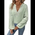 thumbnail image 3 of Blusa de Bordada con Cuello en V y Larga Estilo Bohemio para Mujer Verde Matcha XXL, 3 of 10