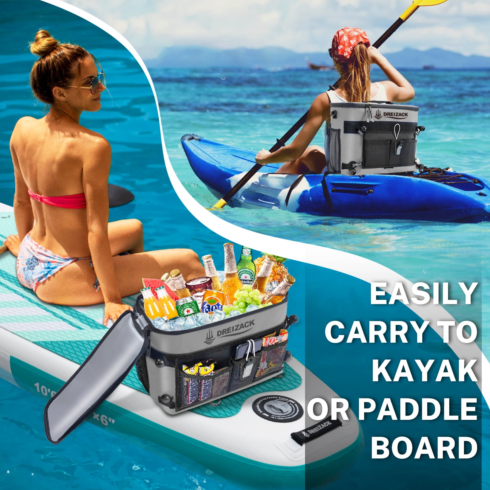 Dreizack Kayak Cooler Behind Seat Waterproof Cooler for Kayaking,Paddle Board Cooler Compatible with Lawn-Chair Seat Kayak Accessories Cooler Bag Kayak Cooler Tow Behind for Camping Fishing