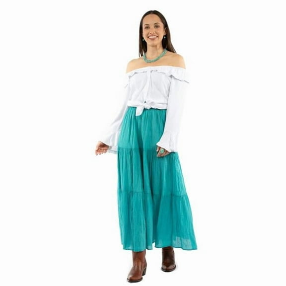 Scully PSL-279-TUR-M Western Skirt Womens Tier Broomstick Maxi Elastic, Turquoise - Medium