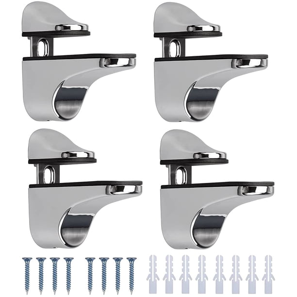 Soporte de estante de vidrio de 4 piezas, estante de vidrio de baño de aleación de zinc pulido ajustable para pisos de vidrio y madera de hasta 2-23 mm de espesor máximo