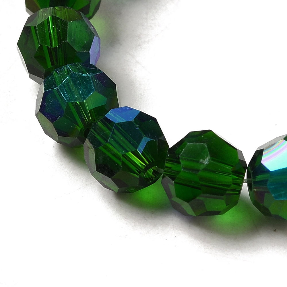 Electroplate Transparent Glass Beads Strands Faceted Round Rainbow Plated Dark Green 8mm Hole: 1mm 66~69pcs/strand 19.29~19.57 inch(49~49.7cm)