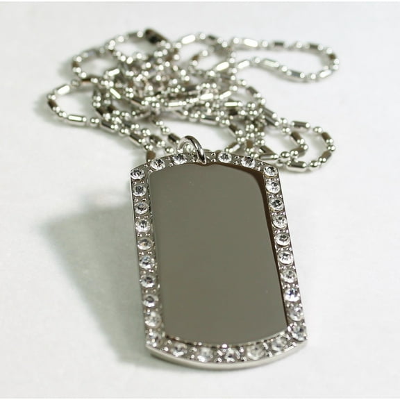 SILVER TONE  CZ BLING, CUSTOM DOG TAG NECKLACE