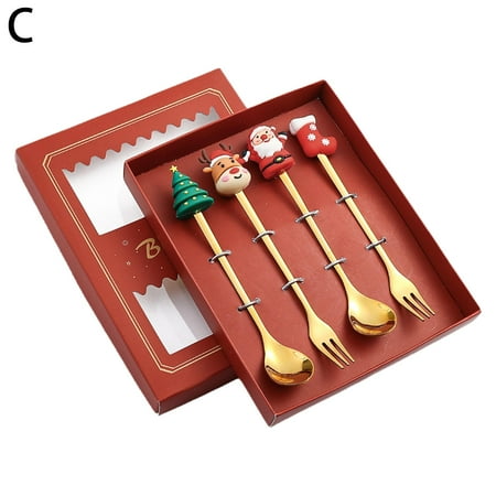 

4PCS Christmas Gift Cutlery Spoon Fork Set Coffee Spoon Cutlery GX Gifts T7K6