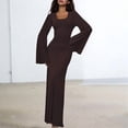 thumbnail image 3 of Katigan Women'S Ribbed Maxi Dress Knit Flare Sleeve Bodycon Dress Loose Casual Long Dresses Brown XXL, 3 of 6