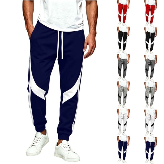 MXALUOB Track Pants for Men Color Block Elastic Waist Drawstring Athletic Joggers Fashion Full Length Workout Pant Gym Running Trousers