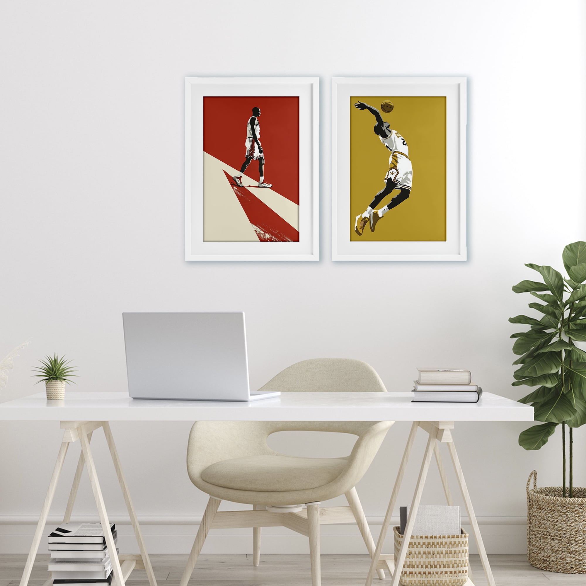 Stupell Industries Iconic NBA Champions 2 Piece White Framed Print Under Glass Set, design by Ray Powers