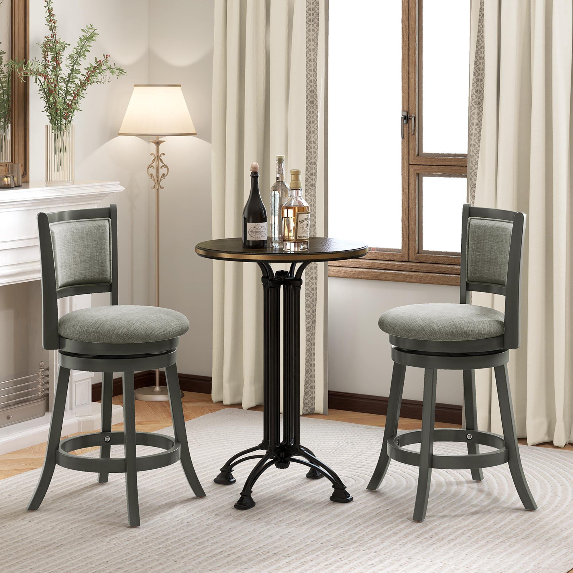 Gymax Swivel Bar Stools Set of 4 w/ Soft-padded Back & Seat Sturdy Wooden Frame