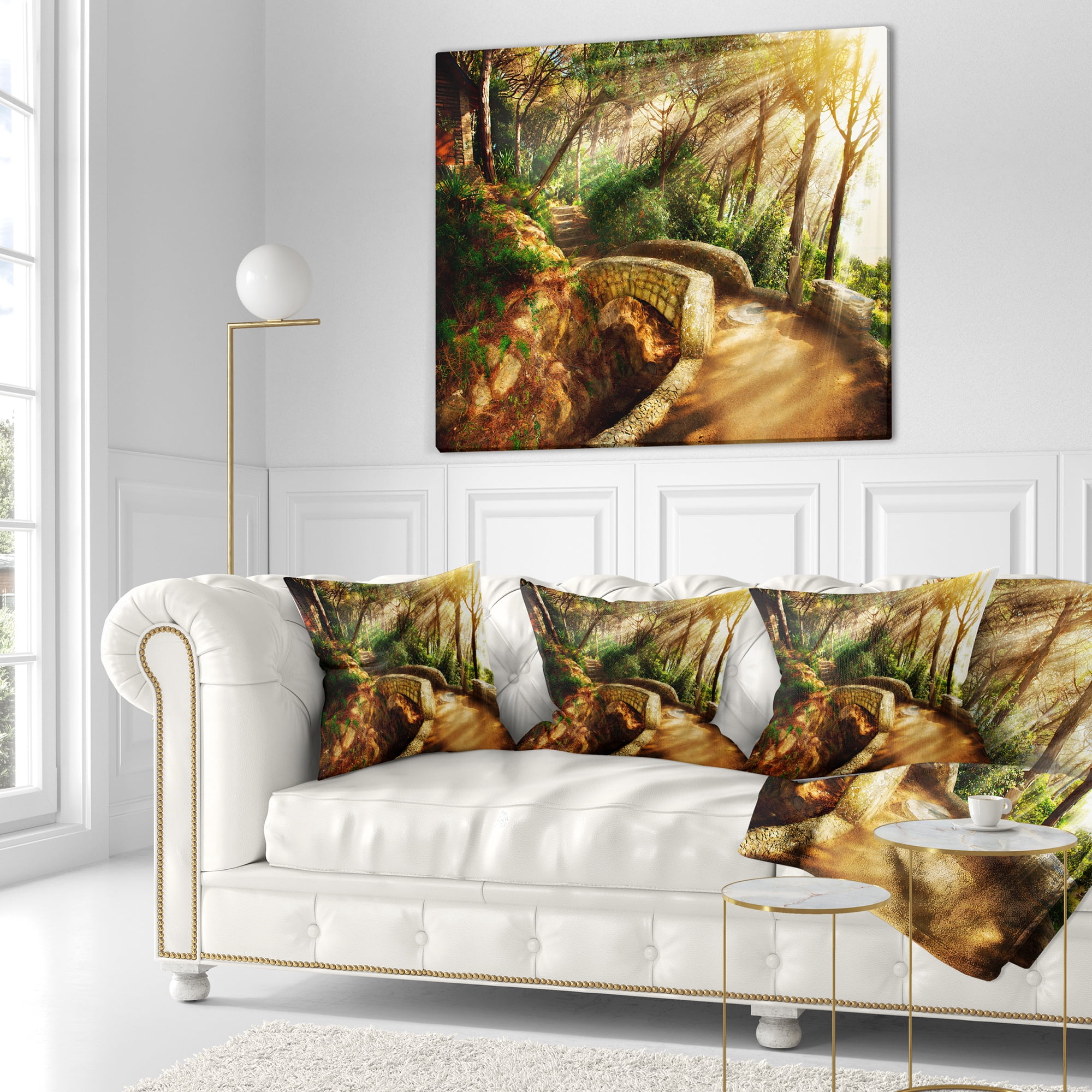 Designart Bright Sun in Mystical Park - Landscape Printed Throw Pillow - 16x16