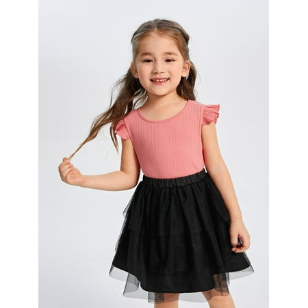 

Pink Toddler Girls Ruffle Armhole Rib knit Tank Top Casual 5Y S040E