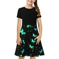 thumbnail image 3 of Spazoro Kids Girls A Line Dresses, Stretchy Wrinkle Butterfly Print Short Sleeve New Style Princess Dress for Child Girls Black Size 5 T, 3 of 8