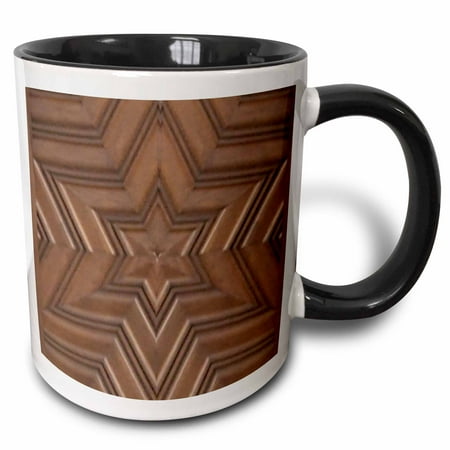 

3dRose Magen David stars - photo print of wood carving - brown wooden Jew symbol - Judaism - Jewish gifts Two Tone Black Mug 11oz