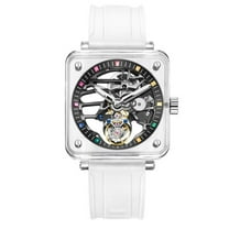 AESOP Real Flying Tourbillon Skeleton Mechanical Hand Wind Wrist Watch Men Sapphire Crystal Diamond Business Dress Hollow Dial Clock Man Super Luminous Transparent Case Rubber Band