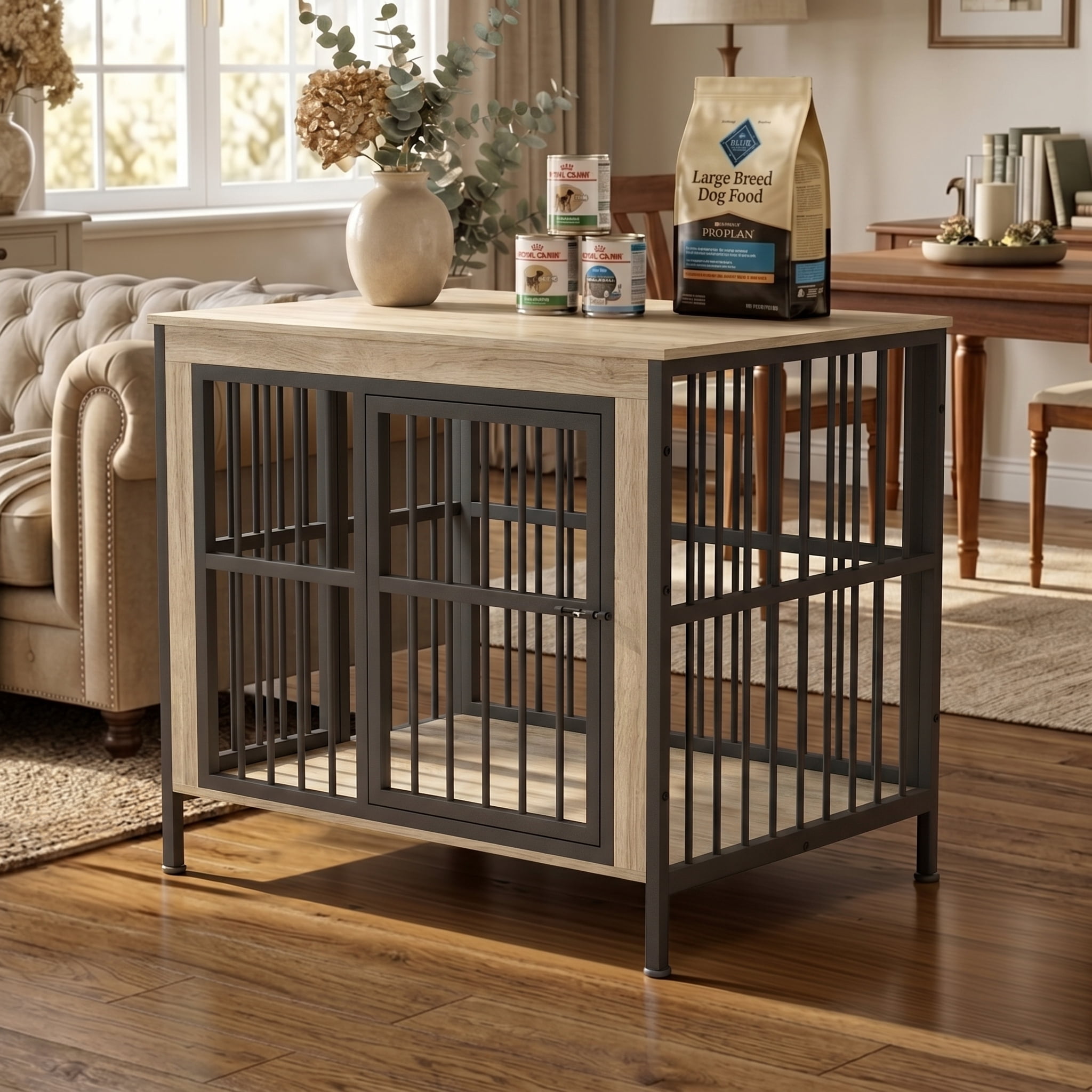 TIME RAY 39 Inch Dog Crate Furniture for Large Dog,Wood Dog Kennel Furniture Indoor with Removable Divider,Dog Cage Furniture as TV Stand,White