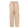 thumbnail image 6 of Womens Wide Leg Hippie Pants Plus Size Linen Ankle Length Drawstring High Waisted Cropped Pants Flowy Elastic Waist Breathable Harem Pantswith Pockets Beige L, 6 of 9