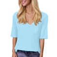 thumbnail image 2 of Bmisegm Womens Tops Basic V Neck T Shirts Half Sleeve Tops Casual Solid Summer Tees T Shirts for Women Sky Blue M, 2 of 5