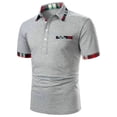 thumbnail image 3 of LilyLLL Mens Short Sleeve Performance Golf Bowling Shirt Grid Print Collared T-shirt Tops, 3 of 4
